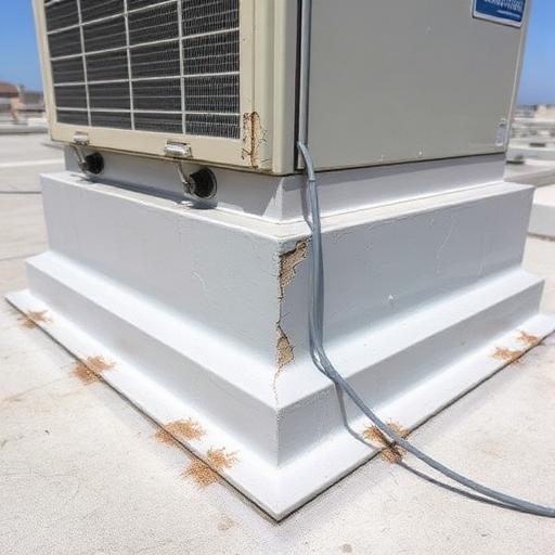 Cracked flashing at HVAC base